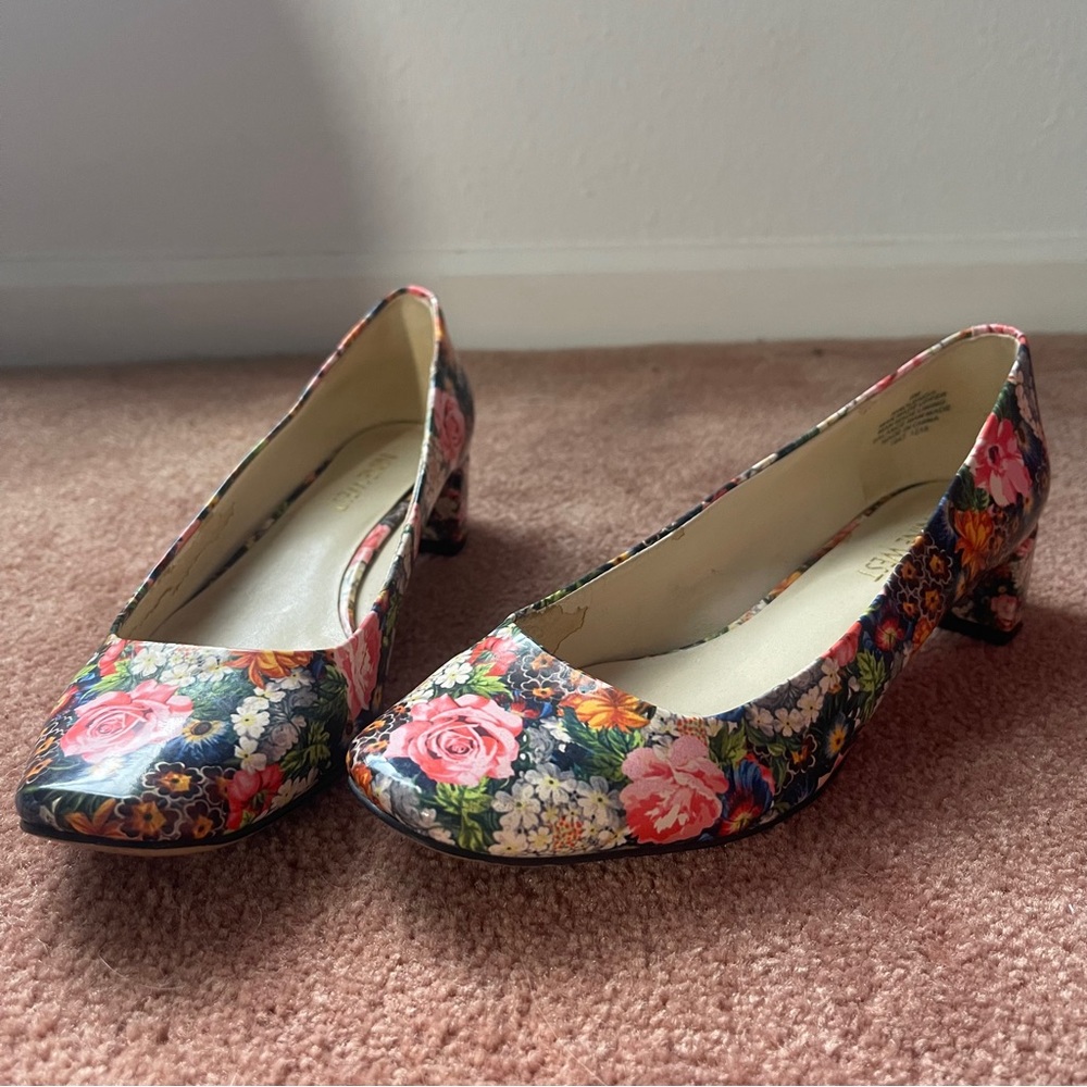 Nine West Floral Patent Leather Block Heel
